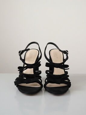 J.CREW Collection Stella Bow Heels Black Suede Made in Italy Sandals Size 8